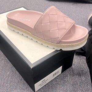 J slides pink leather Rollie new in box size 8 never worn